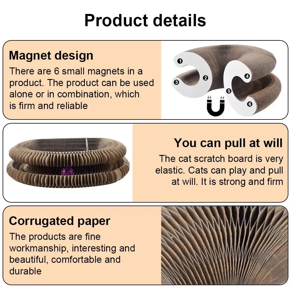 Foldable Cardboard Cat Scratcher with Rolling Ball Toy - Scratching Pad & Lounge Board for Cats, Multi-Cat Households