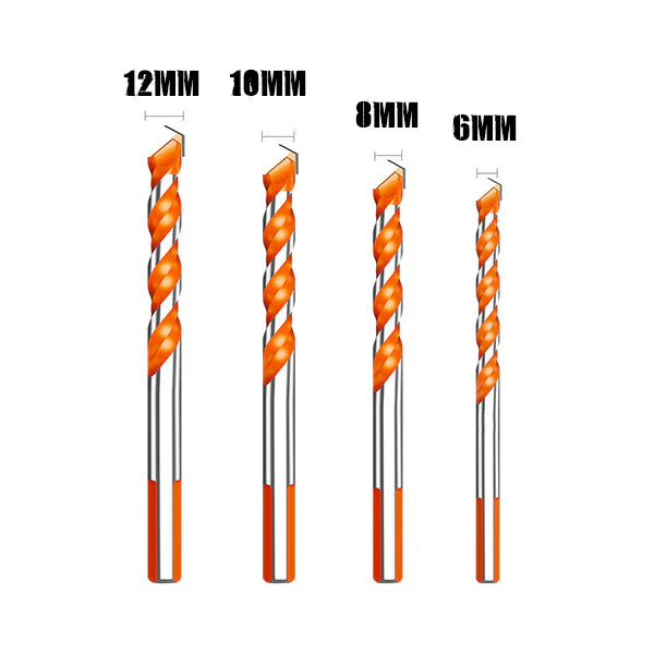 HSS Carbide Drill Bit Set (4-Piece) - 6mm 8mm 10mm 12mm Bits for Tile, Concrete, Steel, Wood & Glass, Chip-Clearing Design