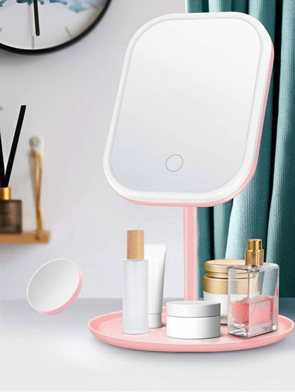 Portable LED Makeup Mirror - Rechargeable Lighted Vanity Mirror with 3 Lighting Modes, Touch Dimmer & 90° Adjustable Head