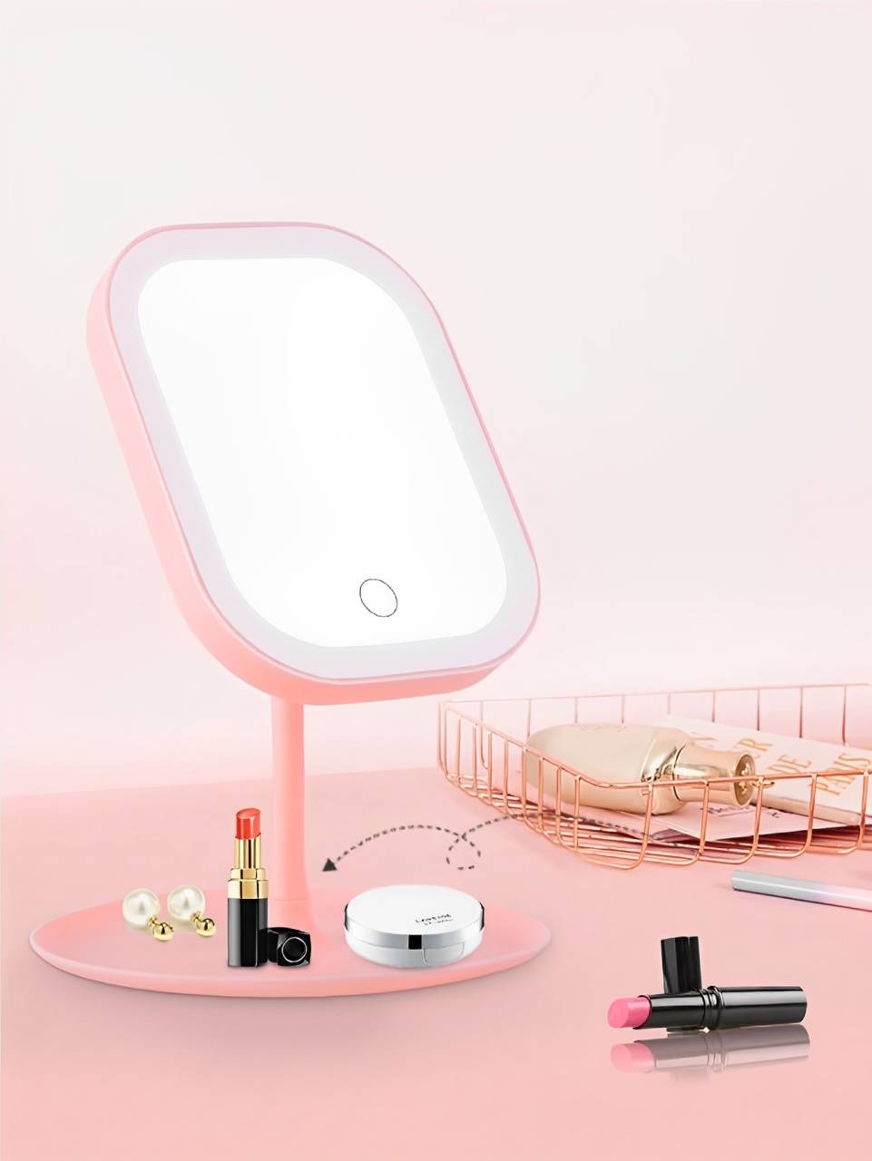Portable LED Makeup Mirror - Rechargeable Lighted Vanity Mirror with 3 Lighting Modes, Touch Dimmer & 90° Adjustable Head