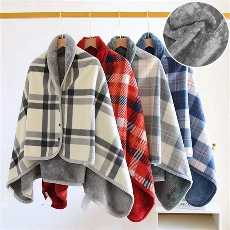 Wearable Plaid Fleece Blanket Hoodie Wrap - Poncho Shawl Throw for Adults, Oversized Soft Fleece