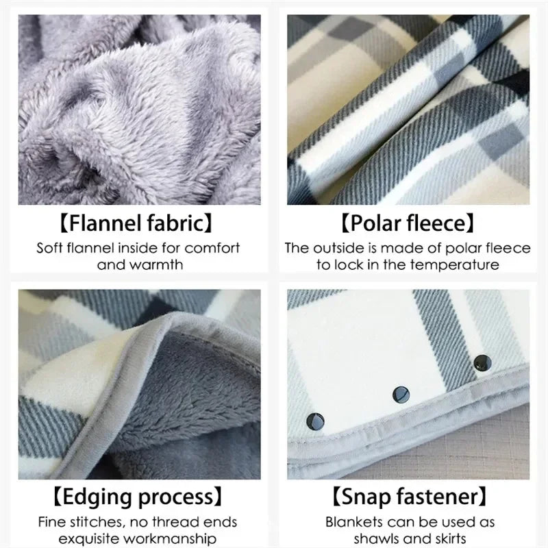 Wearable Plaid Fleece Blanket Hoodie Wrap - Poncho Shawl Throw for Adults, Oversized Soft Fleece