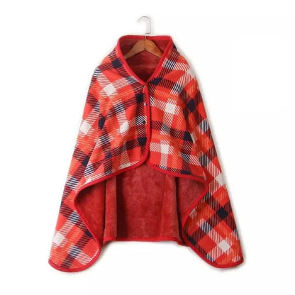 Wearable Plaid Fleece Blanket Hoodie Wrap - Poncho Shawl Throw for Adults, Oversized Soft Fleece