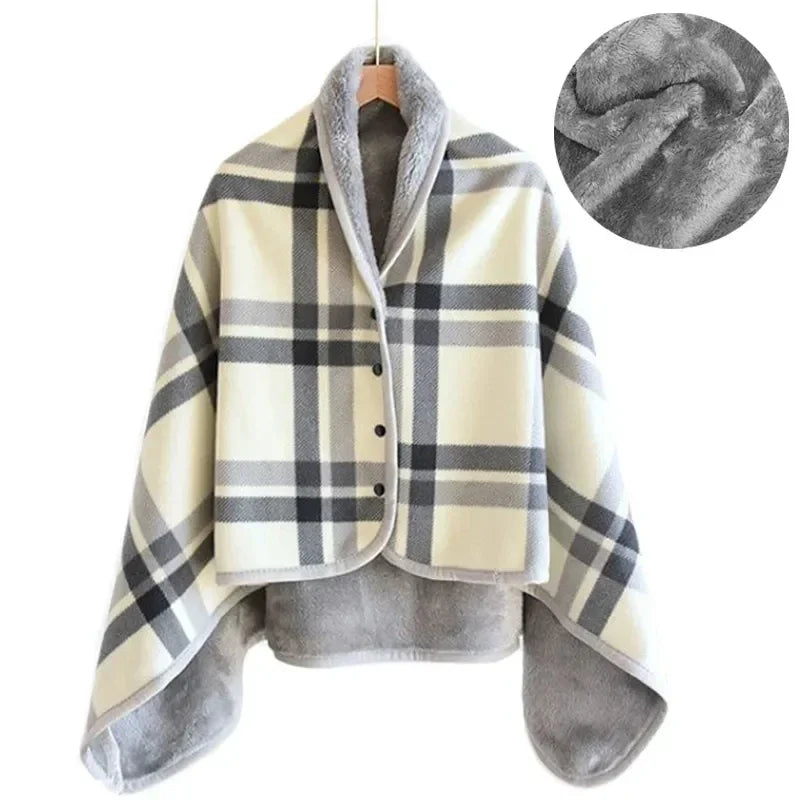 Wearable Plaid Fleece Blanket Hoodie Wrap - Poncho Shawl Throw for Adults, Oversized Soft Fleece