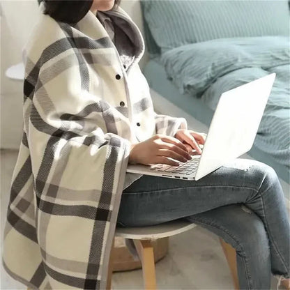 Wearable Plaid Fleece Blanket Hoodie Wrap - Poncho Shawl Throw for Adults, Oversized Soft Fleece