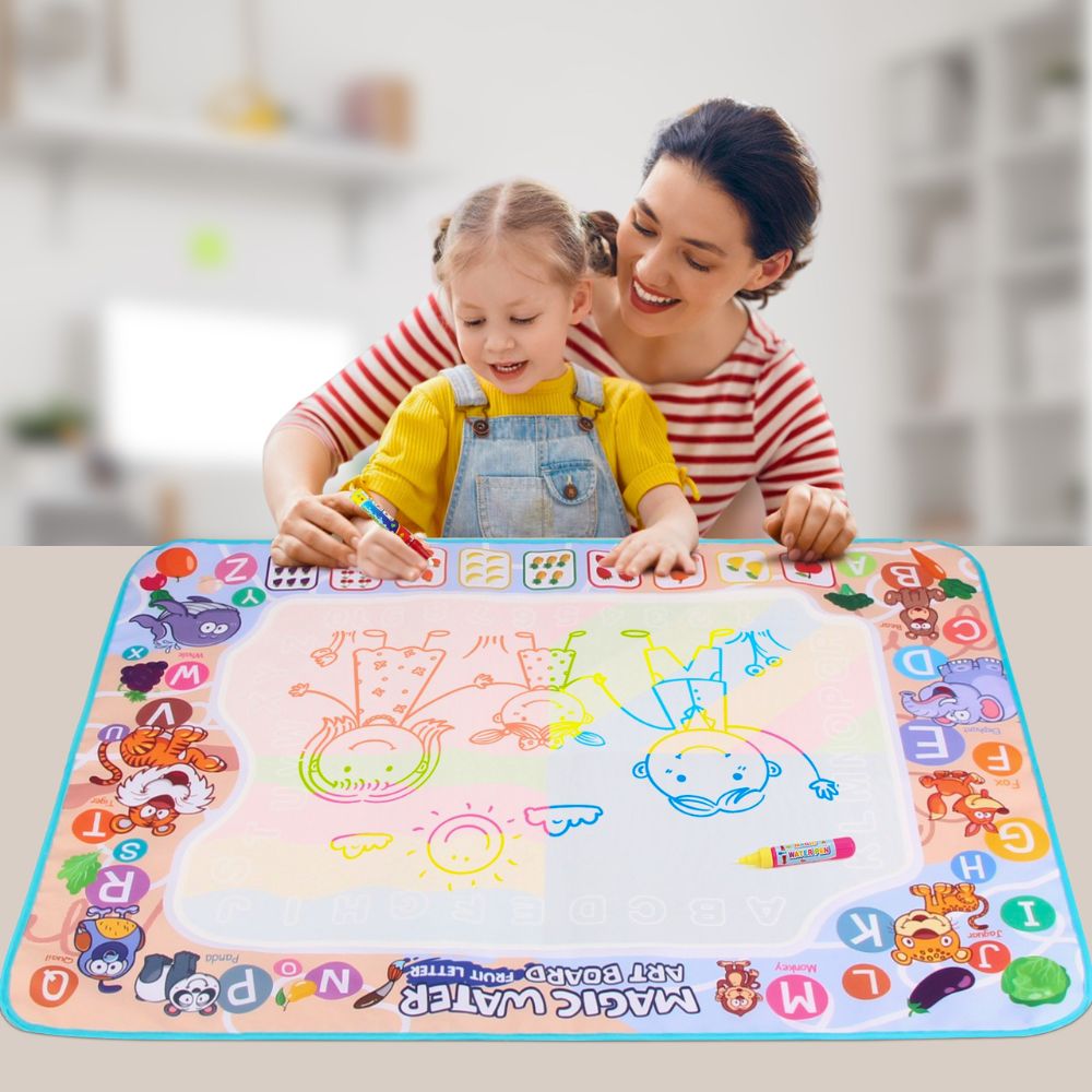Reusable Water Doodle Mat for Kids - Mess-Free No-Ink Drawing Board with Water Pen for Toddlers & Preschoolers