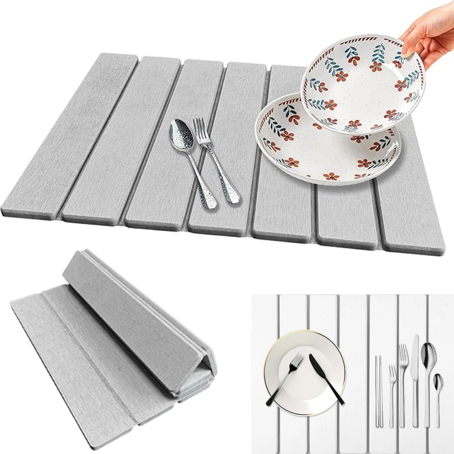 Foldable Diatomite Stone Dish Drying Mat - Quick-Dry Kitchen Counter Mat