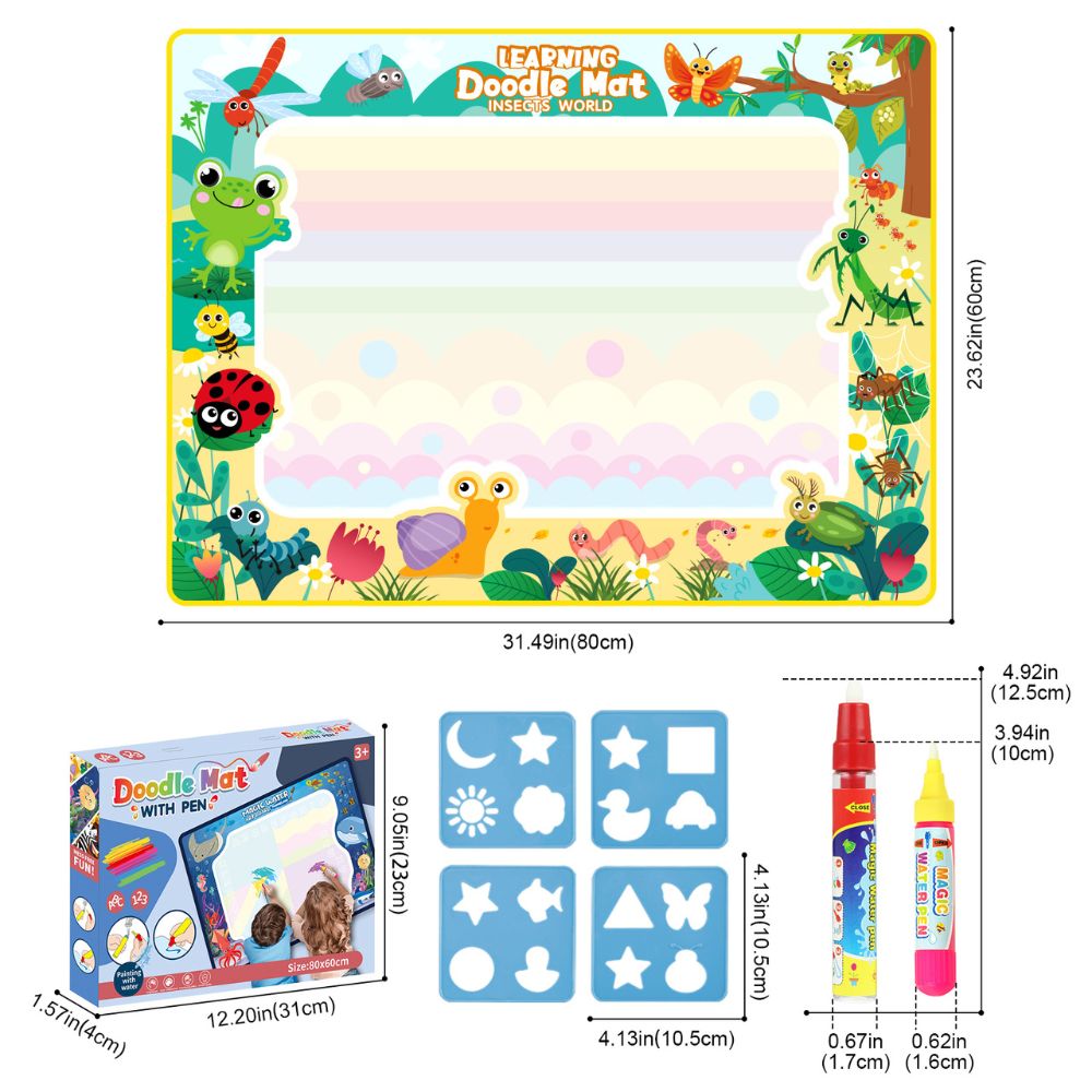 Reusable Water Doodle Mat for Kids - Mess-Free No-Ink Drawing Board with Water Pen for Toddlers & Preschoolers