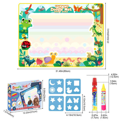 Reusable Water Doodle Mat for Kids - Mess-Free No-Ink Drawing Board with Water Pen for Toddlers & Preschoolers