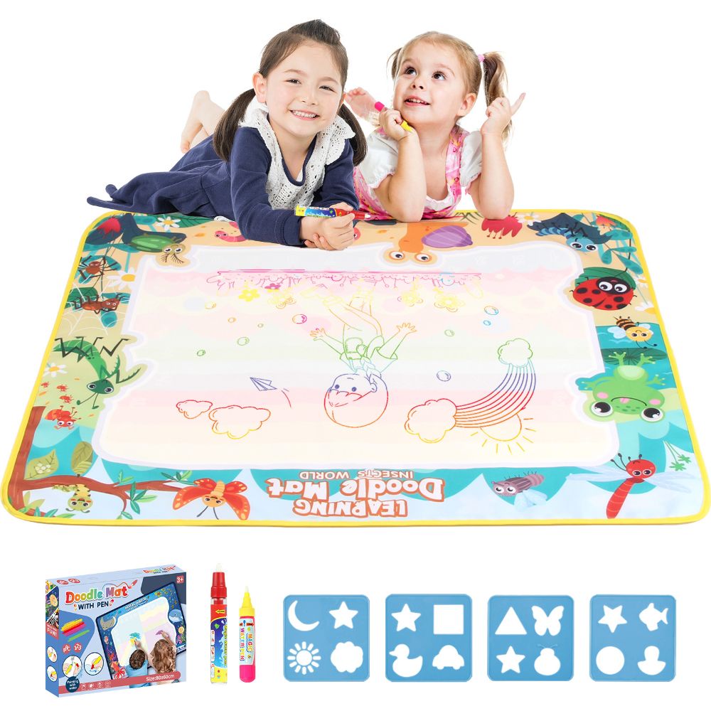 Reusable Water Doodle Mat for Kids - Mess-Free No-Ink Drawing Board with Water Pen for Toddlers & Preschoolers