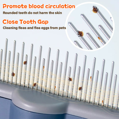 Flea Comb for Dogs and Cats - Self-Cleaning Stainless Steel Flea & Tick Comb with Fine Teeth