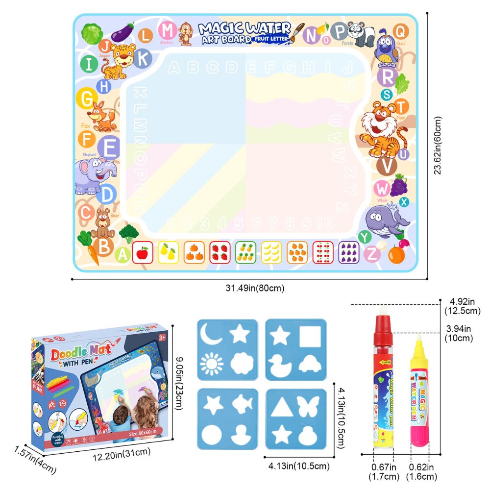 Reusable Water Doodle Mat for Kids - Mess-Free No-Ink Drawing Board with Water Pen for Toddlers & Preschoolers