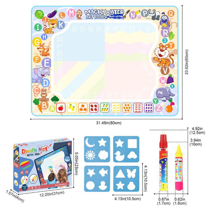 Reusable Water Doodle Mat for Kids - Mess-Free No-Ink Drawing Board with Water Pen for Toddlers & Preschoolers