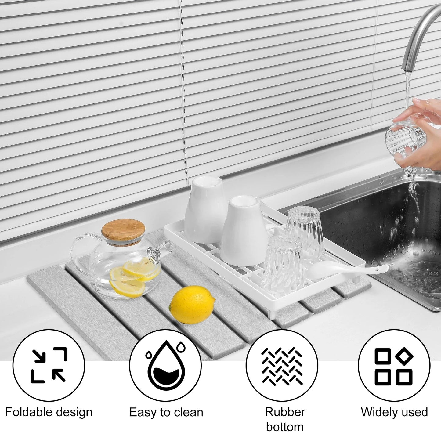 Foldable Diatomite Stone Dish Drying Mat - Quick-Dry Kitchen Counter Mat