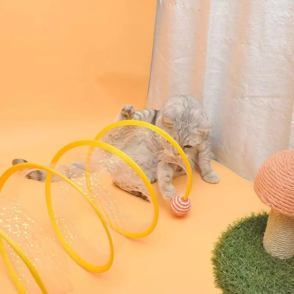 Collapsible S-Type Interactive Cat Tunnel with Crinkle Sound & Hanging Ball