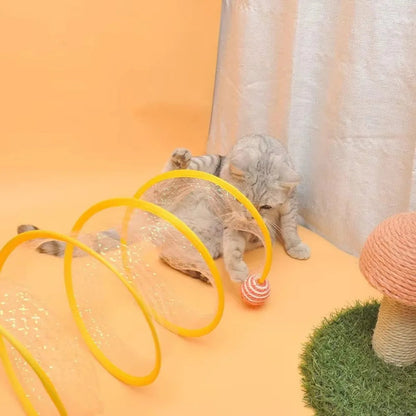 Collapsible S-Type Interactive Cat Tunnel with Crinkle Sound & Hanging Ball