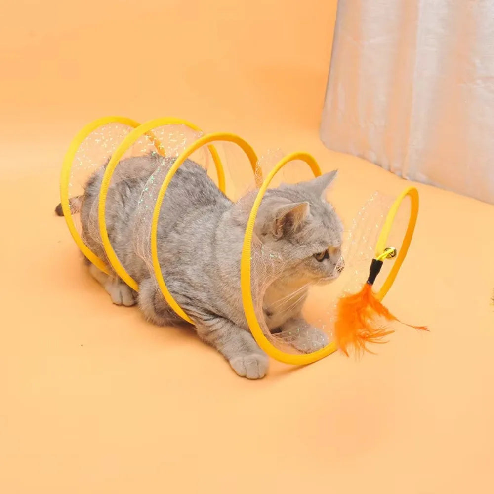 Collapsible S-Type Interactive Cat Tunnel with Crinkle Sound & Hanging Ball