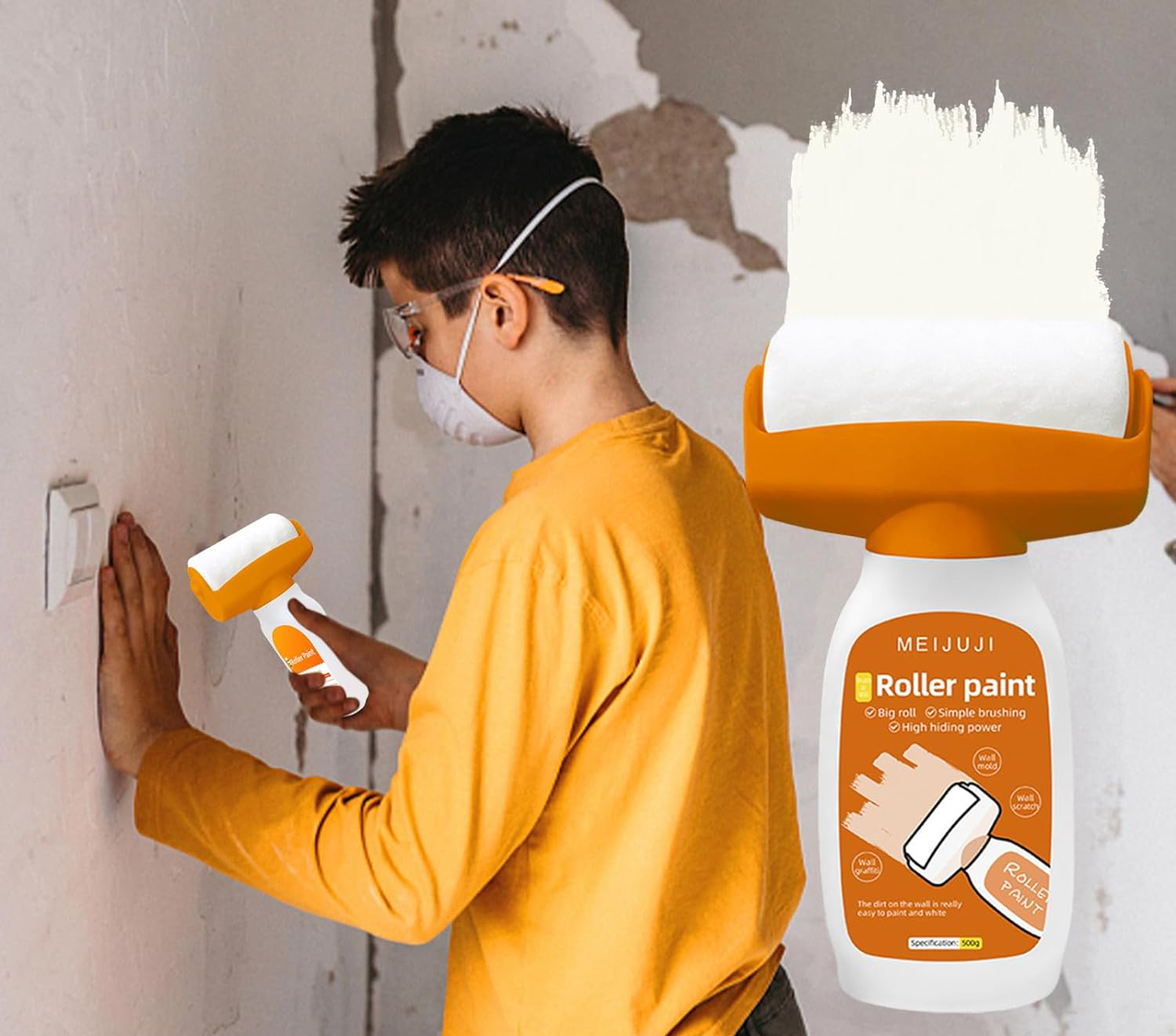 Wall Repair Roller Kit (500g) - Spackle Compound Applicator Fills Cracks, Holes & Stains, DIY Drywall Patch Tool