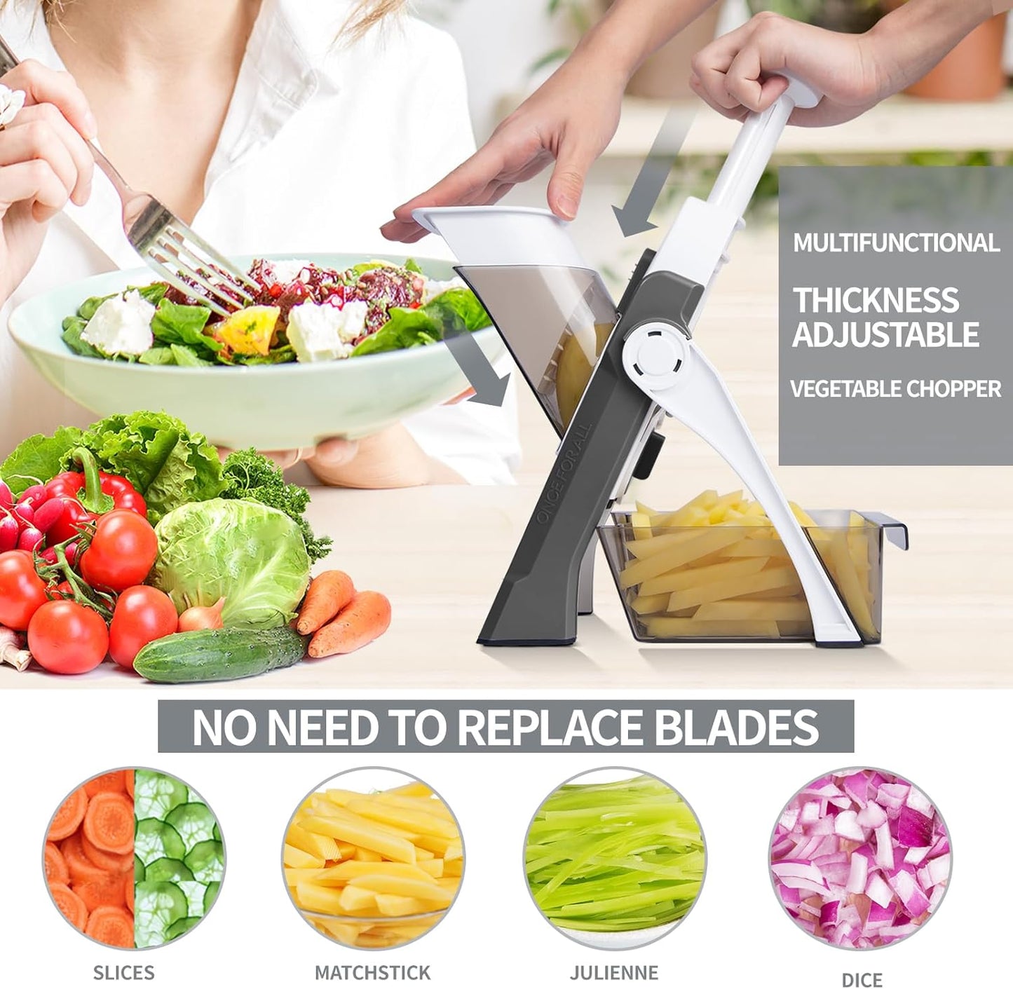 Mandoline Slicer - Adjustable Blade Vegetable Slicer with Hand Guard for Chips, Salads & Meal Prep