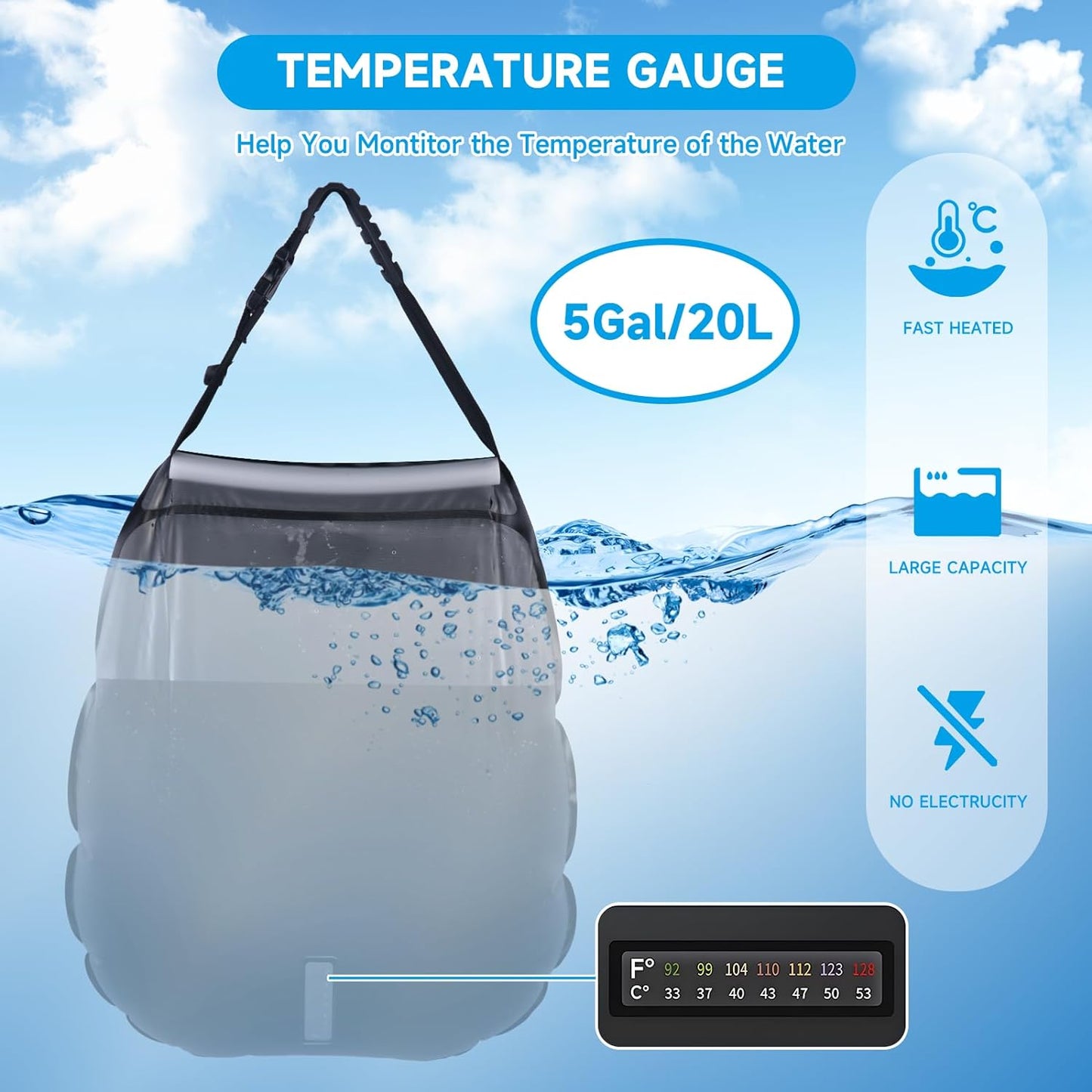 Portable Solar Camping Shower Bag - Outdoor Heated Water Bag for Hiking