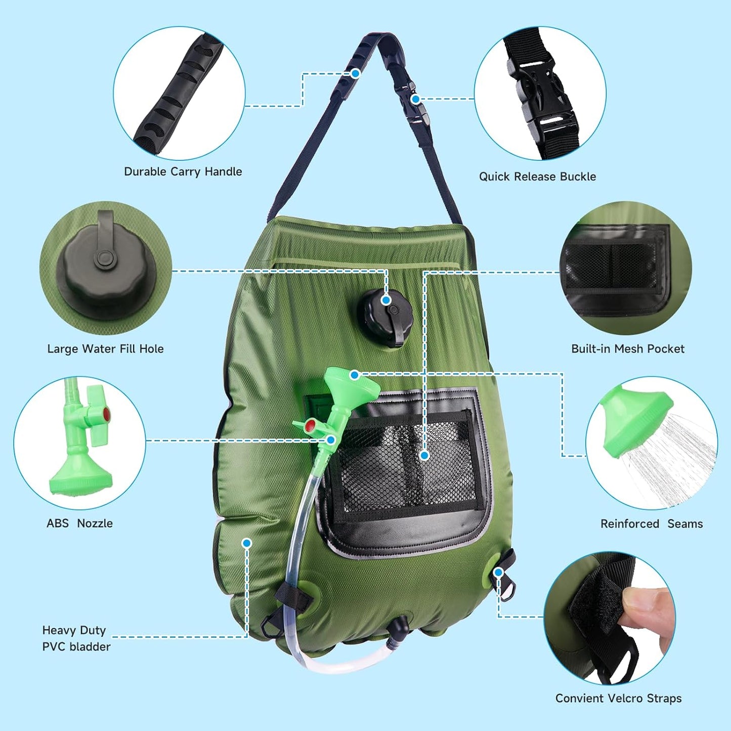Portable Solar Camping Shower Bag - Outdoor Heated Water Bag for Hiking