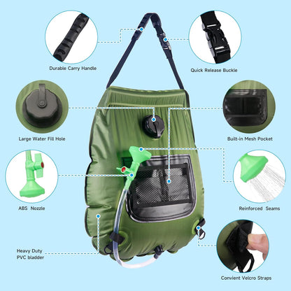 Portable Solar Camping Shower Bag - Outdoor Heated Water Bag for Hiking