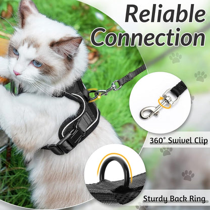 Escape Proof Cat Harness - Adjustable Vest-Style Walking Harness with Leash for Cats, No-Pull Chest Design