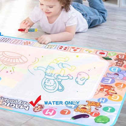 Reusable Water Doodle Mat for Kids - Mess-Free No-Ink Drawing Board with Water Pen for Toddlers & Preschoolers