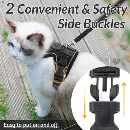 Escape Proof Cat Harness - Adjustable Vest-Style Walking Harness with Leash for Cats, No-Pull Chest Design