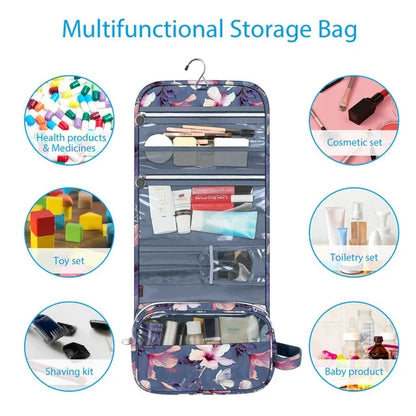 Hanging Travel Makeup Organizer Pouch - Roll-Up Cosmetic Bag with Brush Holder, Clear Pockets & Hook for Toiletries