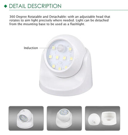 Wireless Motion Sensor LED Spotlight – 360° Rotatable, Battery Powered Outdoor Security Light, No Wiring