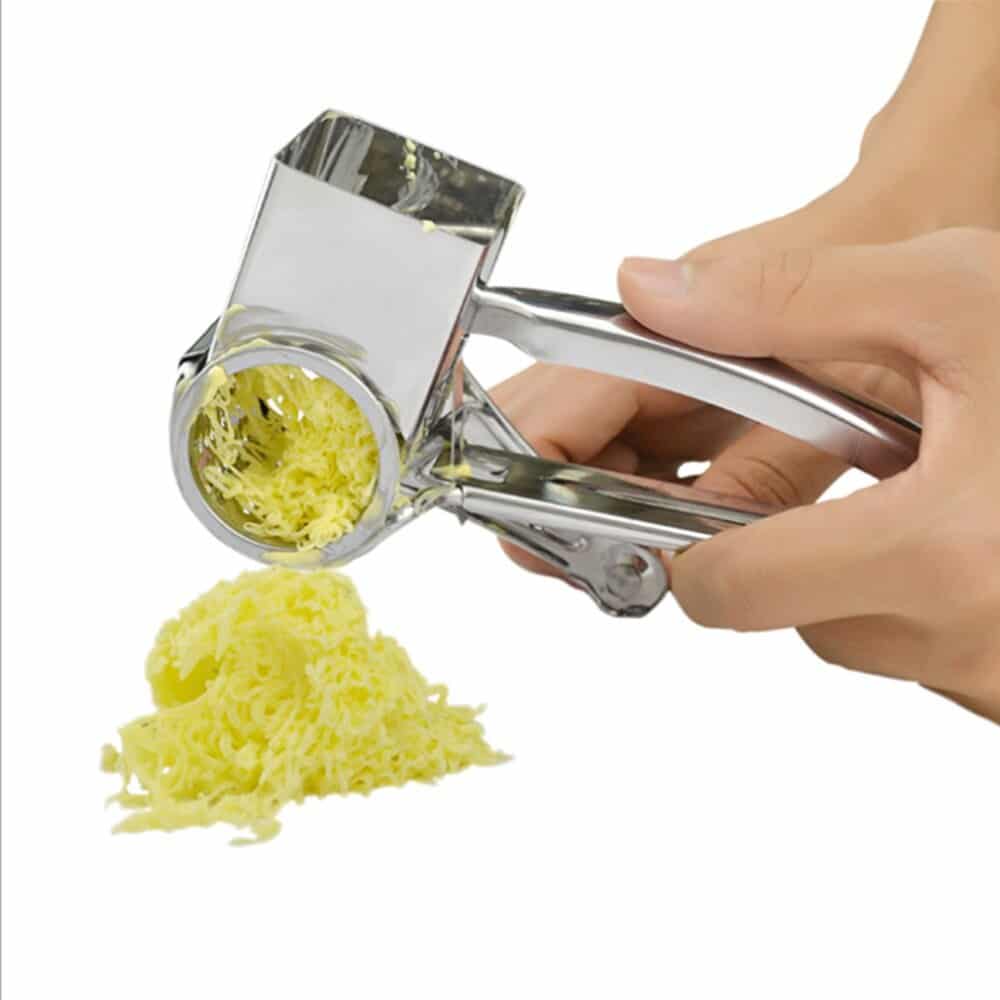 4-Piece Stainless Steel Rotary Cheese Grater Set - Hand-Crank Grater with Interchangeable Drums for Cheese, Chocolate & Nuts