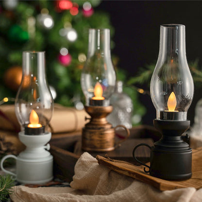 LED Vintage Kerosene Lamp (Flameless) - Battery-Operated Swinging Flame Lantern, Rustic Decor for Patio, Porch & Mantel