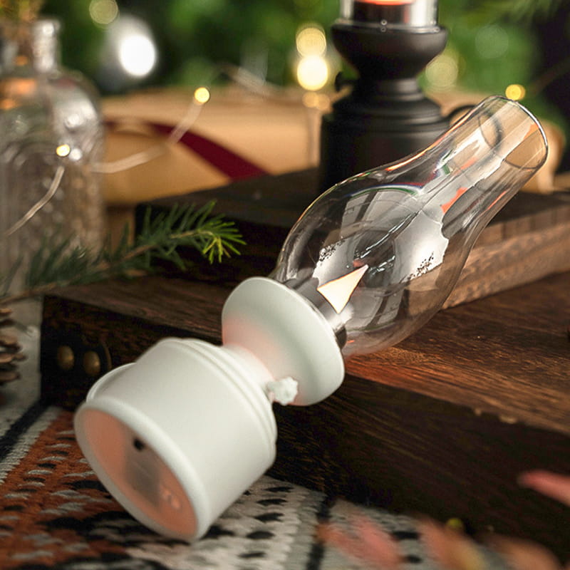 LED Vintage Kerosene Lamp (Flameless) - Battery-Operated Swinging Flame Lantern, Rustic Decor for Patio, Porch & Mantel