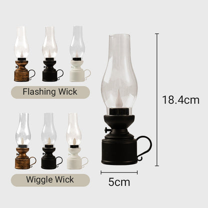 LED Vintage Kerosene Lamp (Flameless) - Battery-Operated Swinging Flame Lantern, Rustic Decor for Patio, Porch & Mantel