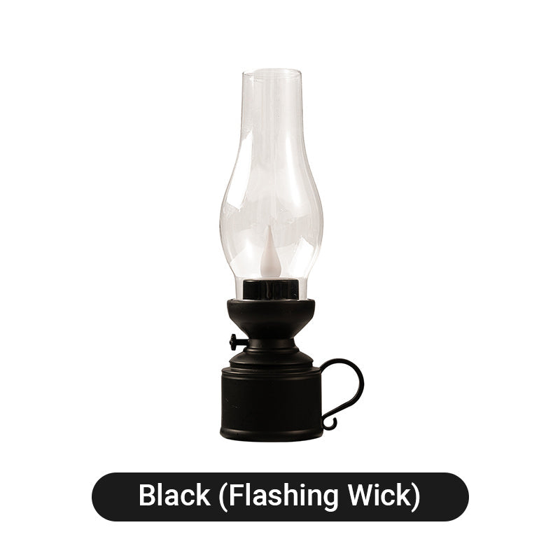 LED Vintage Kerosene Lamp (Flameless) - Battery-Operated Swinging Flame Lantern, Rustic Decor for Patio, Porch & Mantel