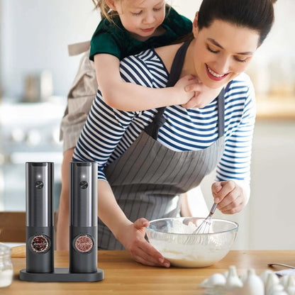 Electric Salt & Pepper Mill - Rechargeable One-Touch Ceramic Grinder with Adjustable Coarseness & LED Light