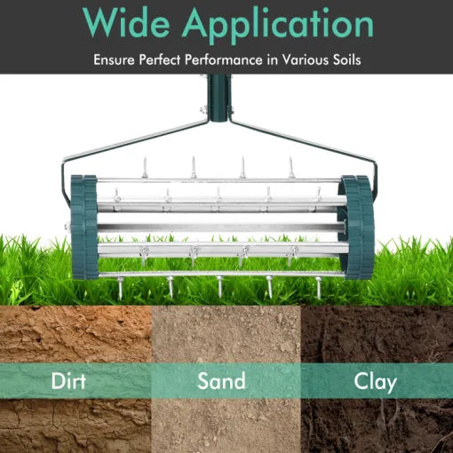 Manual Lawn Spike Soil Aerator - Push Roller Garden Aerating Tool