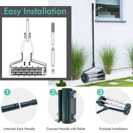 Manual Lawn Spike Soil Aerator - Push Roller Garden Aerating Tool