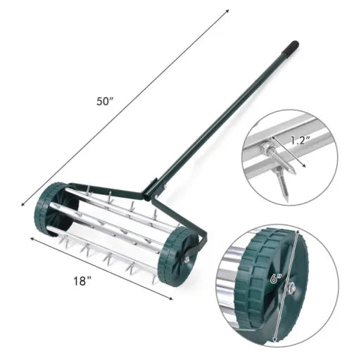 Manual Lawn Spike Soil Aerator - Push Roller Garden Aerating Tool