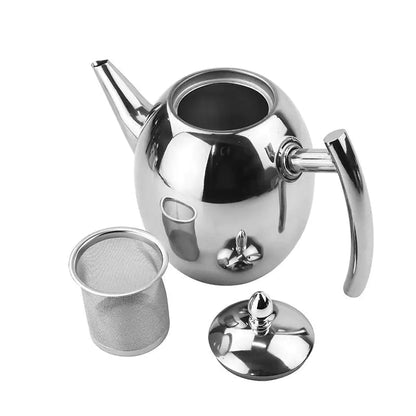 Stainless Steel Teapot - Classic Kettle for Loose Leaf & Bagged Tea, Polished Rust-Free Metal Teapot with Ergonomic Handle, Large Capacity, Stovetop Safe