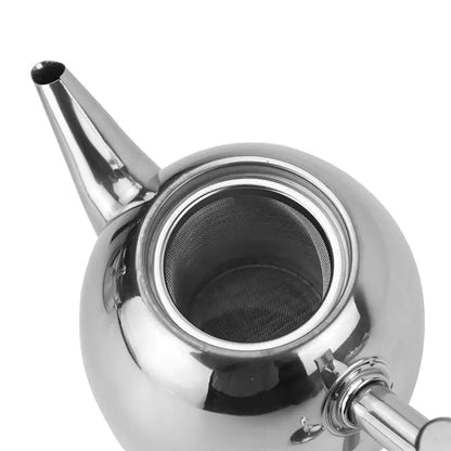 Stainless Steel Teapot - Classic Kettle for Loose Leaf & Bagged Tea, Polished Rust-Free Metal Teapot with Ergonomic Handle, Large Capacity, Stovetop Safe