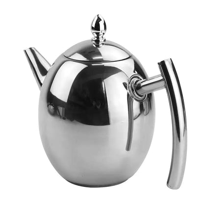 Stainless Steel Teapot - Classic Kettle for Loose Leaf & Bagged Tea, Polished Rust-Free Metal Teapot with Ergonomic Handle, Large Capacity, Stovetop Safe