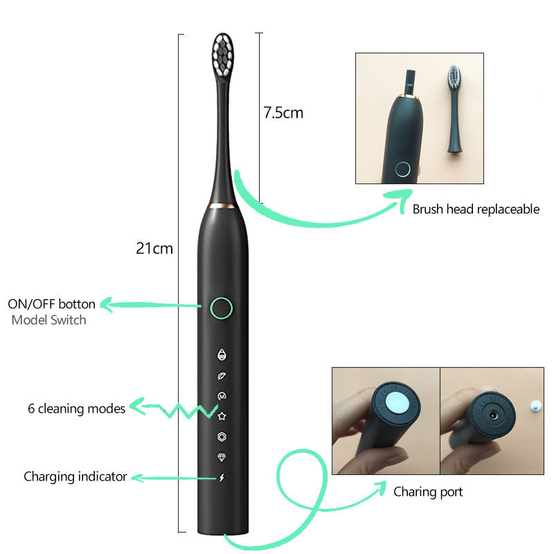 Rechargeable Ultrasonic Electric Toothbrush - Sonic Whitening Brush for Adults