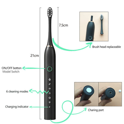 Rechargeable Ultrasonic Electric Toothbrush - Sonic Whitening Brush for Adults