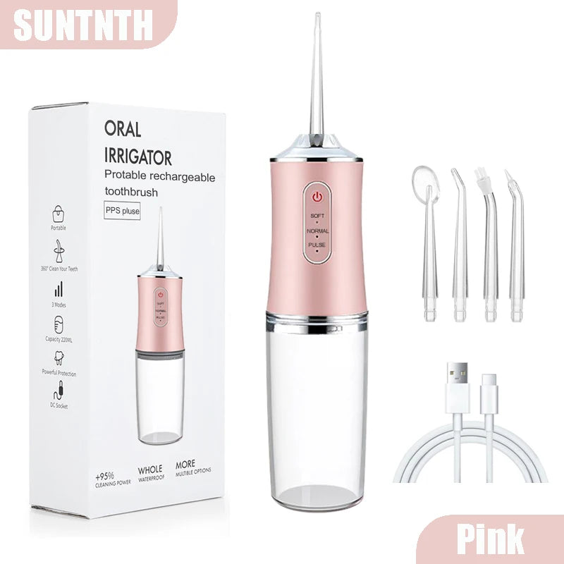 Portable Electric Water Flosser & Oral Irrigator - Cordless Rechargeable Sonic Dental Cleaner for Gumline, Travel-Friendly 220ml Tank