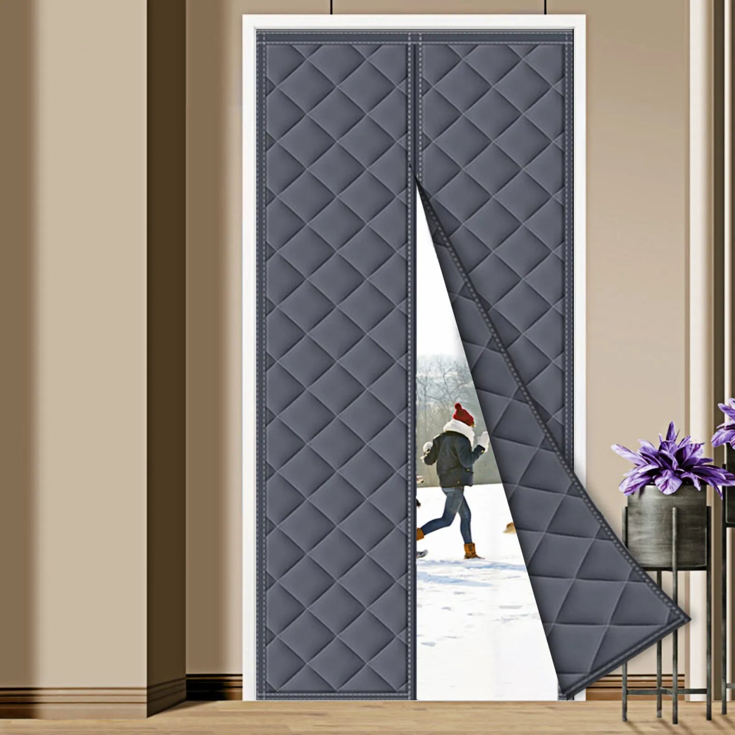Magnetic Thermal Door Draft Blocker Curtain - Energy Saving Winter Insulation