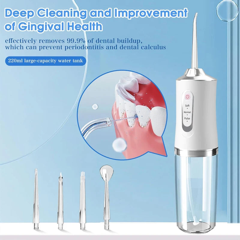 Portable Electric Water Flosser & Oral Irrigator - Cordless Rechargeable Sonic Dental Cleaner for Gumline, Travel-Friendly 220ml Tank