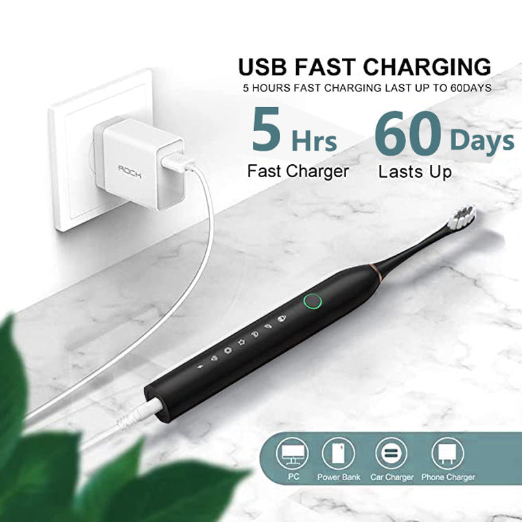 Rechargeable Ultrasonic Electric Toothbrush - Sonic Whitening Brush for Adults