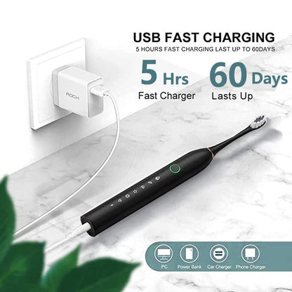 Rechargeable Ultrasonic Electric Toothbrush - Sonic Whitening Brush for Adults